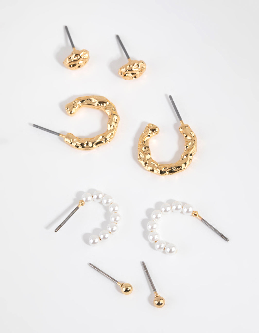 Gold Plated Pearl & Molten Earring Pack