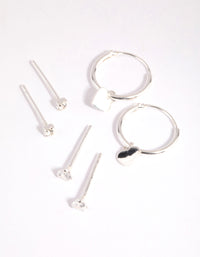 Sterling Silver Heart Stud & Hoop Earrings - link has visual effect only