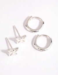 Sterling Silver Butterfly Stud & Huggie Earring Set - link has visual effect only