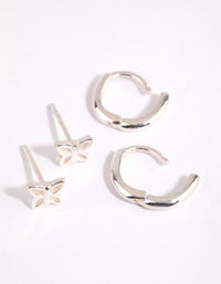 Sterling Silver Butterfly Stud & Huggie Earring Set - link has visual effect only