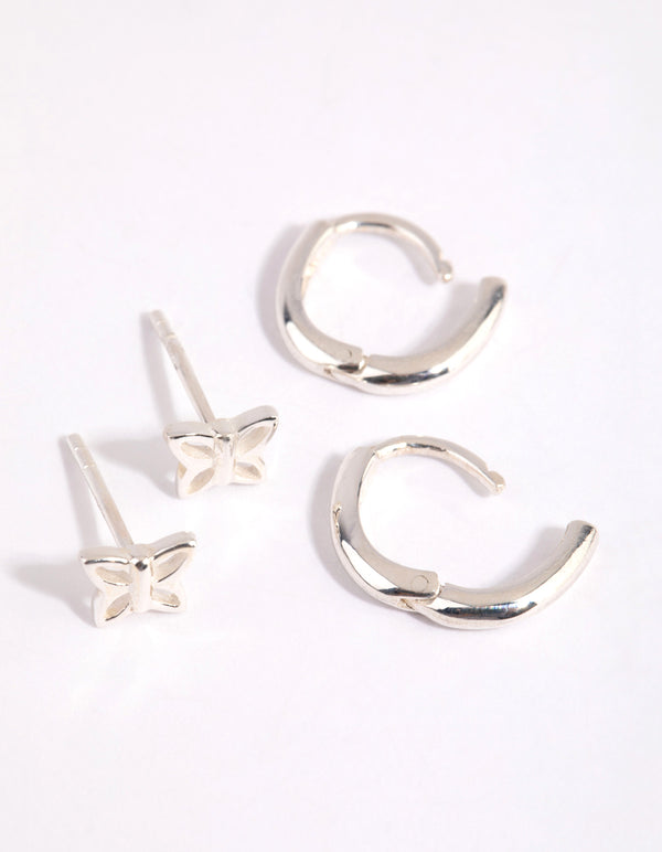 Sterling Silver Butterfly Stud & Huggie Earring Set