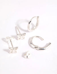 Sterling Silver Butterfly Stud & Huggie Earring Set - link has visual effect only