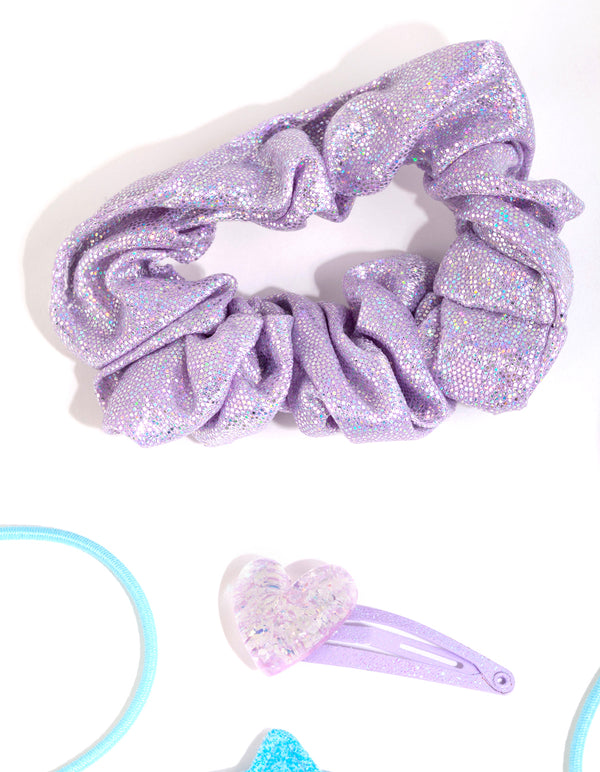 Kids Glitter Motif Hair Clips & Ties with Pouch