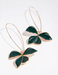 Gold and Green Enamel Flower Fish Hook Earrings - link has visual effect only