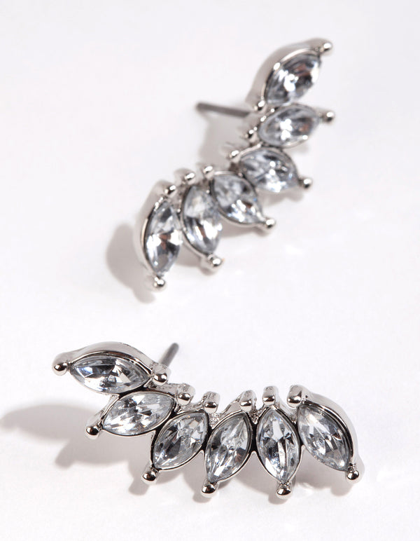 Silver Marquise Gem Fan Stud Earrings
