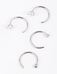 Surgical Steel Silver Martini Set Diamante Nose Ring 4-Pack - link has visual effect only