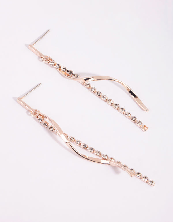 Rose Gold Diamante Twisted Drop Earrings