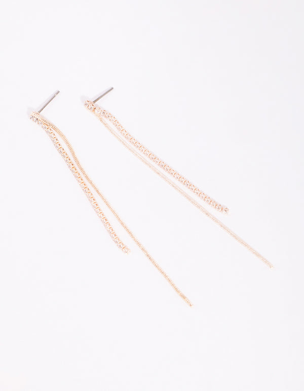 Rose Gold Cubic Zirconia Chain Drop Earrings