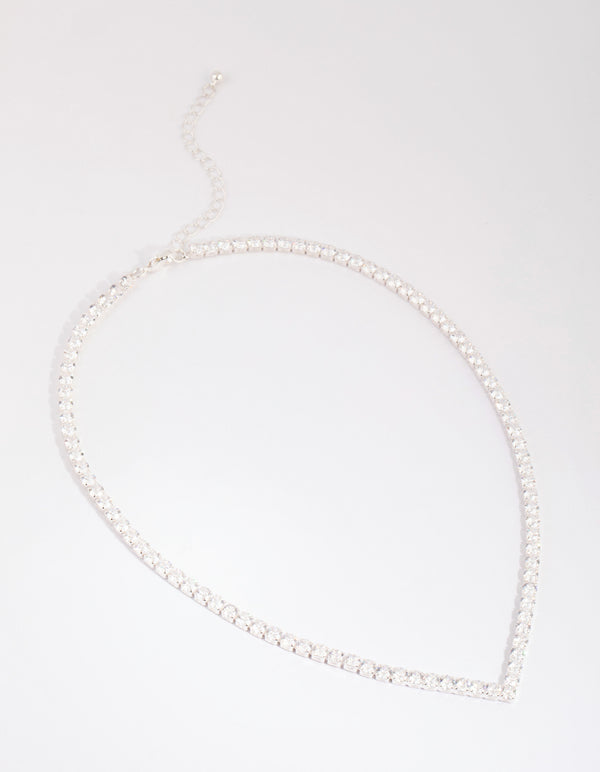 Silver Cubic Zirconia Cupchain Point Necklace