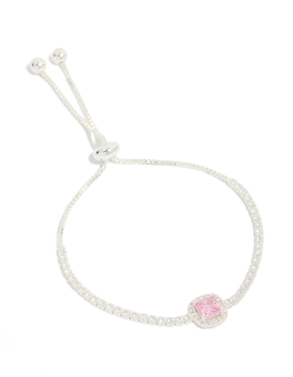 Silver Cubic Zirconia Square Halo Toggle Bracelet
