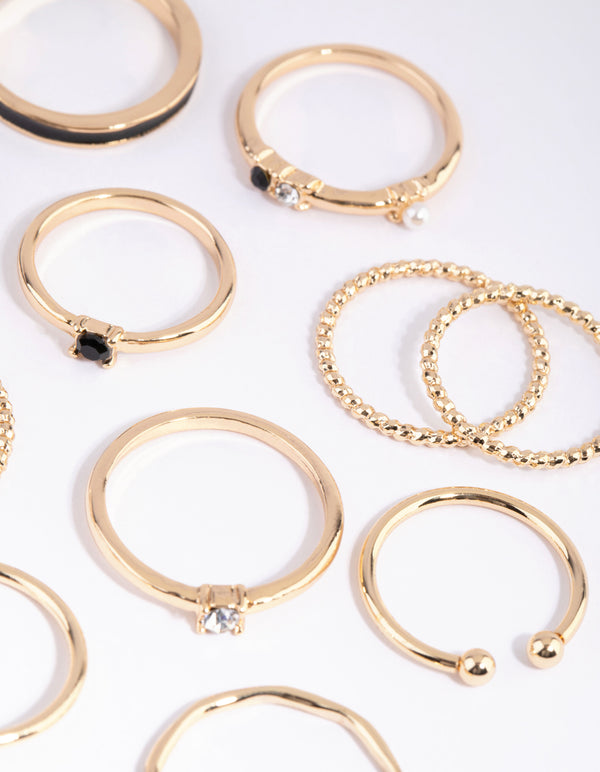 Gold Mixed Enamel Stone Ring Pack