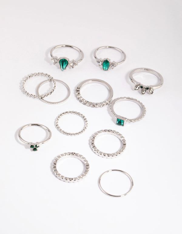 Silver Mixed Band & Stone Ring Pack