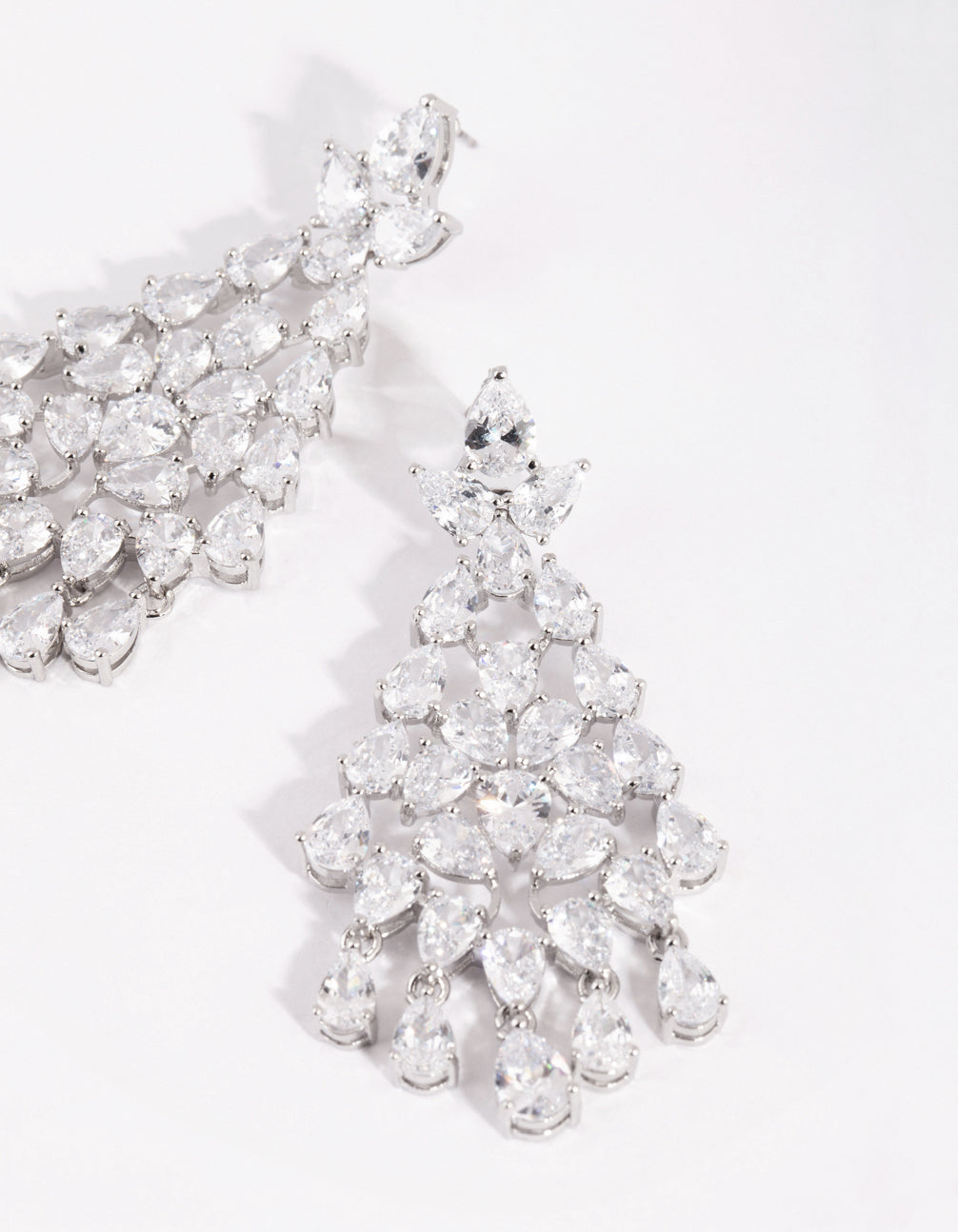 Silver Cubic Zirconia Statement Chandelier Drop Earrings