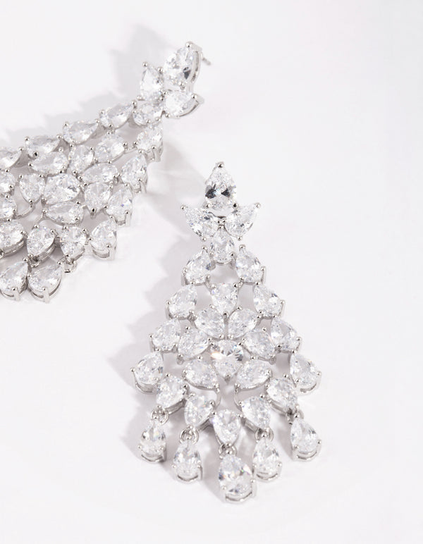 Silver Cubic Zirconia Statement Chandelier Drop Earrings