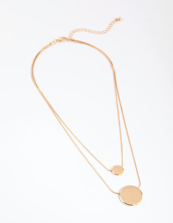 Gold Circle Disc Layered Necklace