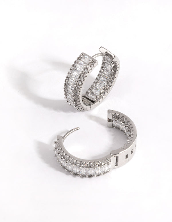Silver Diamond Simulant Detailed Hoop Earrings