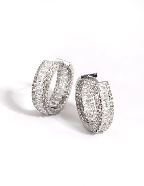 Silver Diamond Simulant Detailed Hoop Earrings