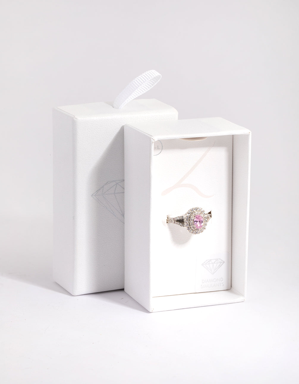 Silver Pink Diamond Simulant Oval Halo Ring