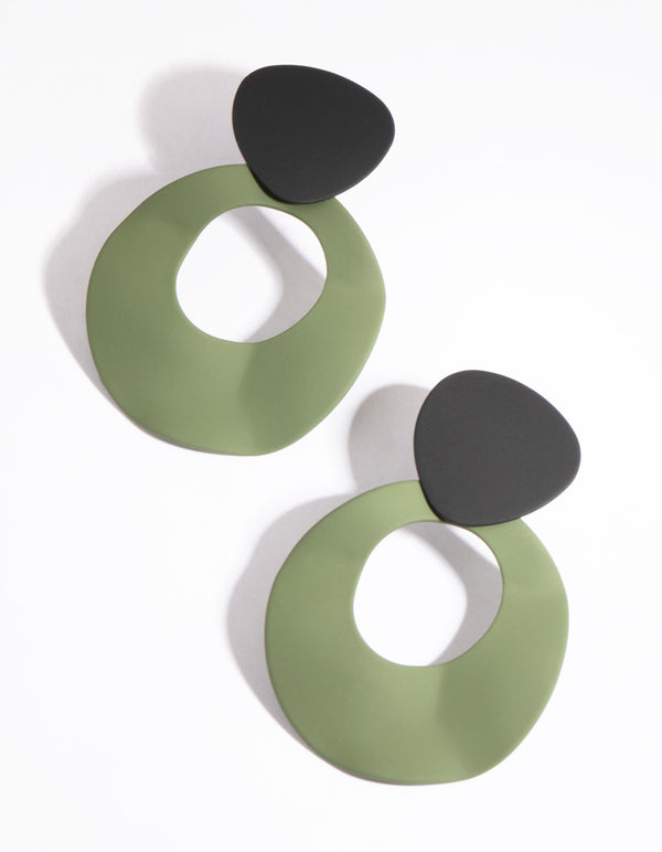 Matte Green Coated Metal Circle Drop Earrings