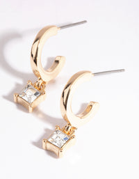 Gold Square Pendant Huggie Earrings - link has visual effect only