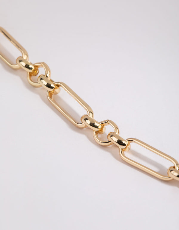 Gold Plated Mixed Link Chain Necklace