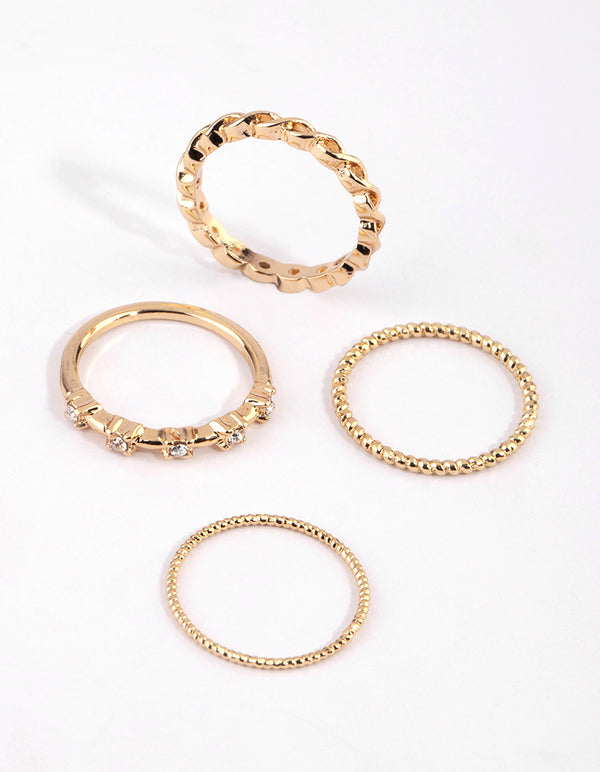 Gold Plated Diamante Ring Pack