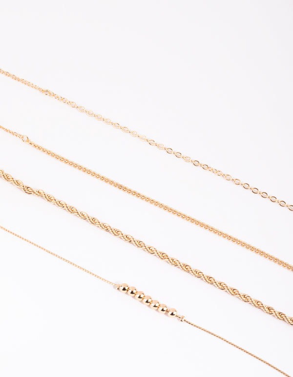 Gold Beaded Bracelet & Anklet 4-Pack