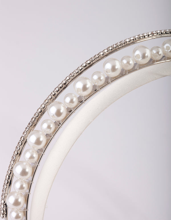 Silver Diamond & Pearl Headband