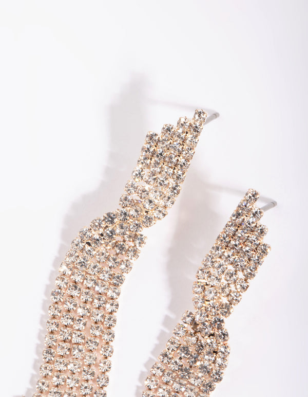 Rose Gold Diamante Twisted Drop Earrings