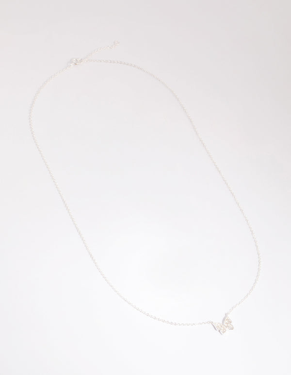Sterling Silver Pave Butterfly Necklace