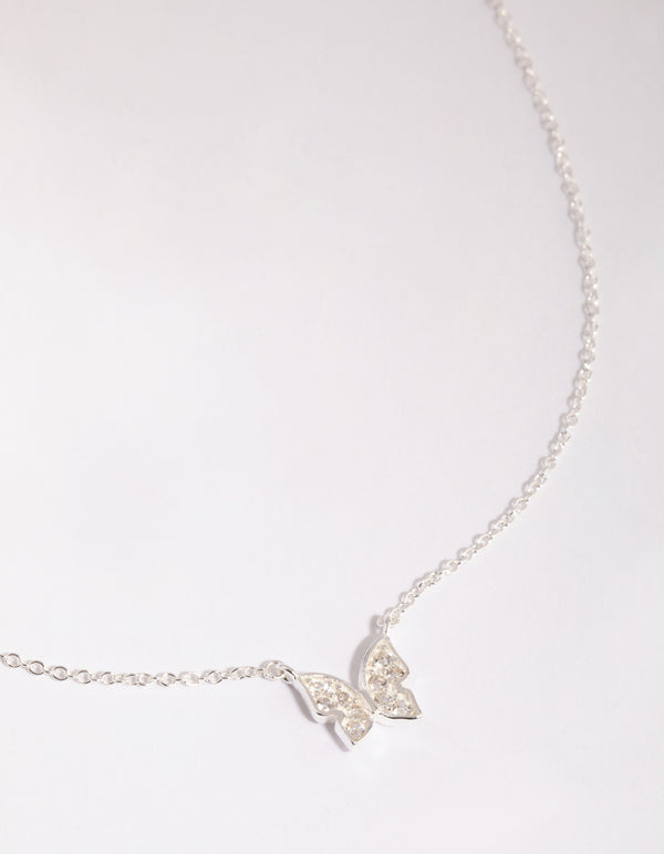 Sterling Silver Pave Butterfly Necklace