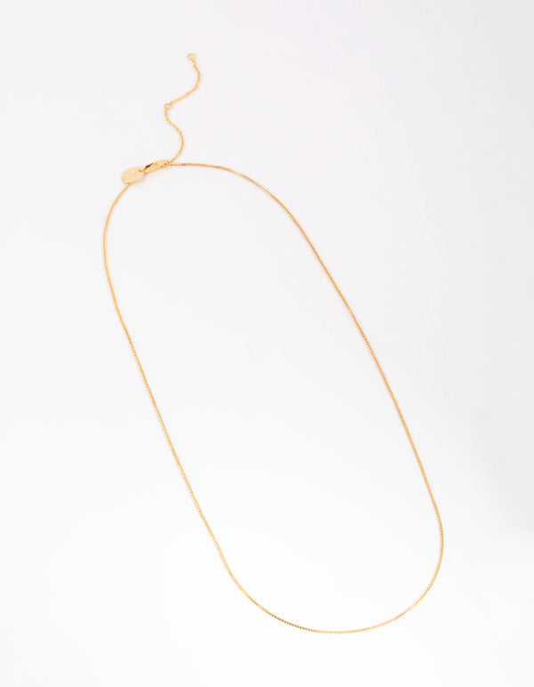 Gold Plated Long Box Chain Necklace