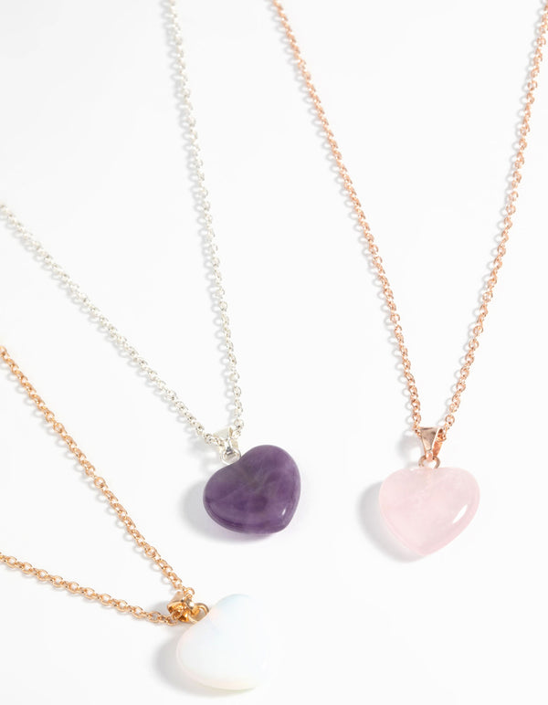 Mixed Metal Semi-Precious Heart Necklace Pack