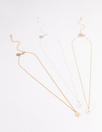 Mixed Metal White Flower Necklace Set - link has visual effect only