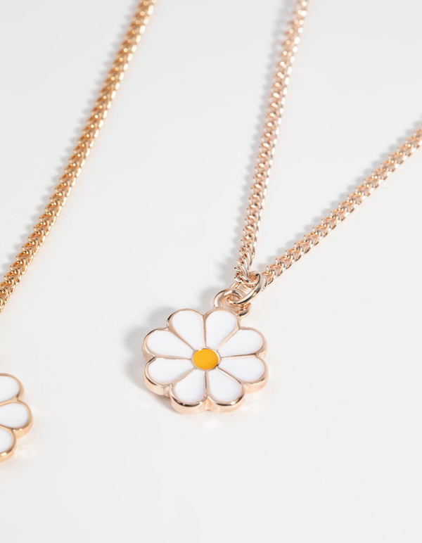 Mixed Metal White Flower Necklace Set
