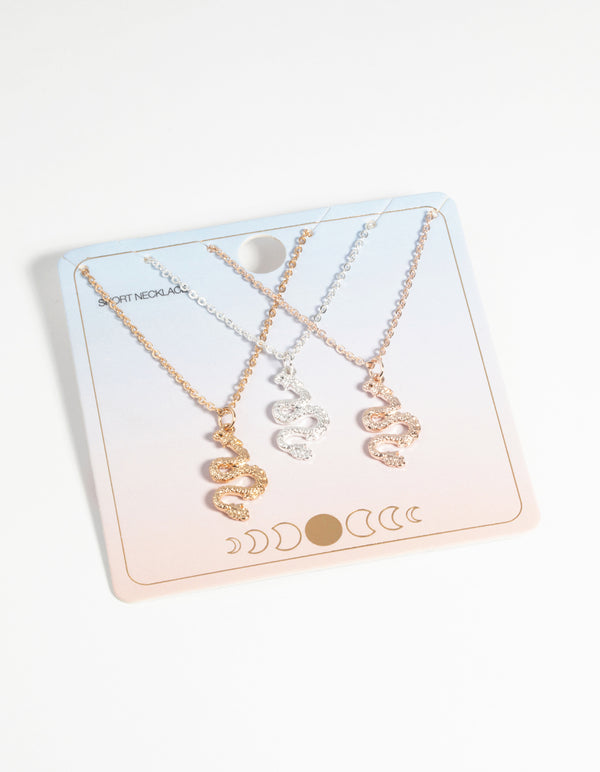 Mixed Metal Snake Necklace Set