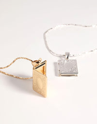 Mixed Metal Ornate Locket Necklace Set - link has visual effect only