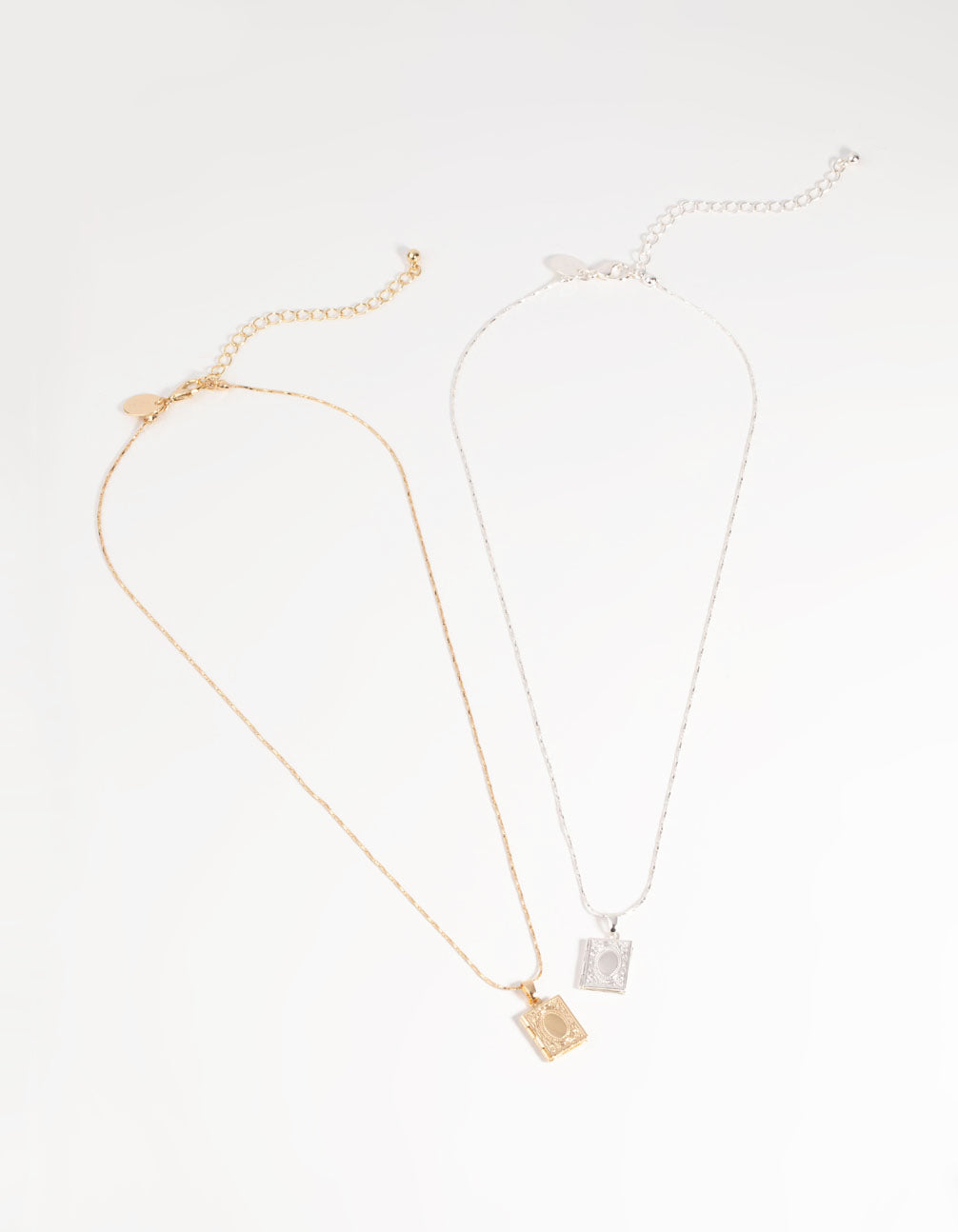 Mixed Metal Ornate Locket Necklace Set
