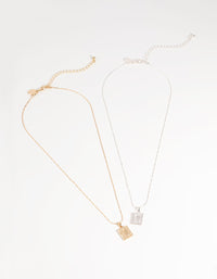 Mixed Metal Ornate Locket Necklace Set - link has visual effect only