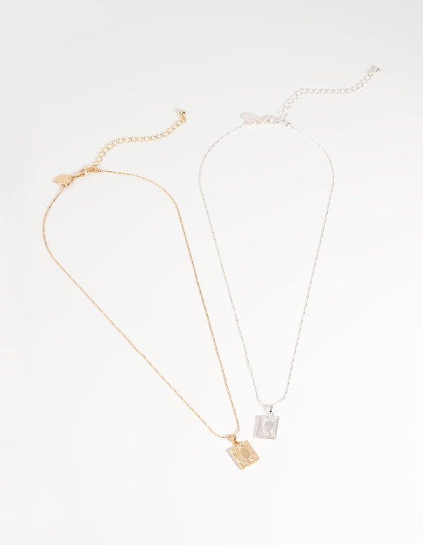 Mixed Metal Ornate Locket Necklace Set