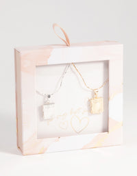 Mixed Metal Ornate Locket Necklace Set - link has visual effect only