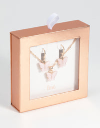 Gold & Pink Butterfly Necklace & Earring Set - link has visual effect only