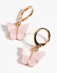 Gold & Pink Butterfly Necklace & Earring Set - link has visual effect only