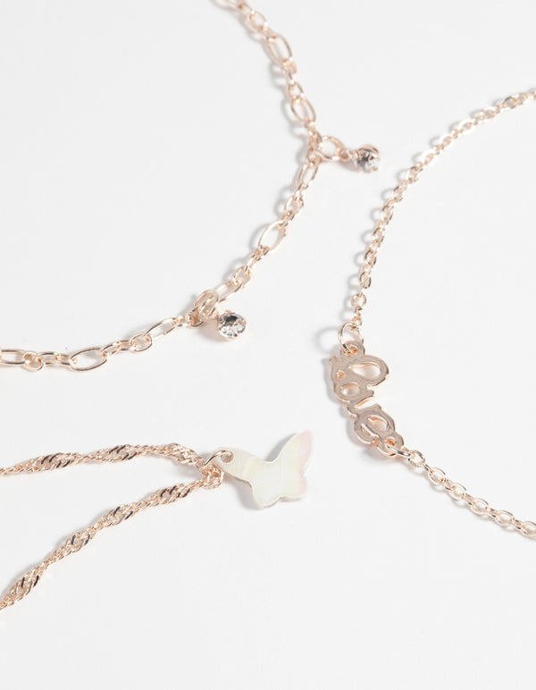 Rose Gold Butterfly Bracelet Set
