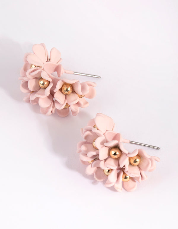 Gold Flower Cluster Hoop Earrings