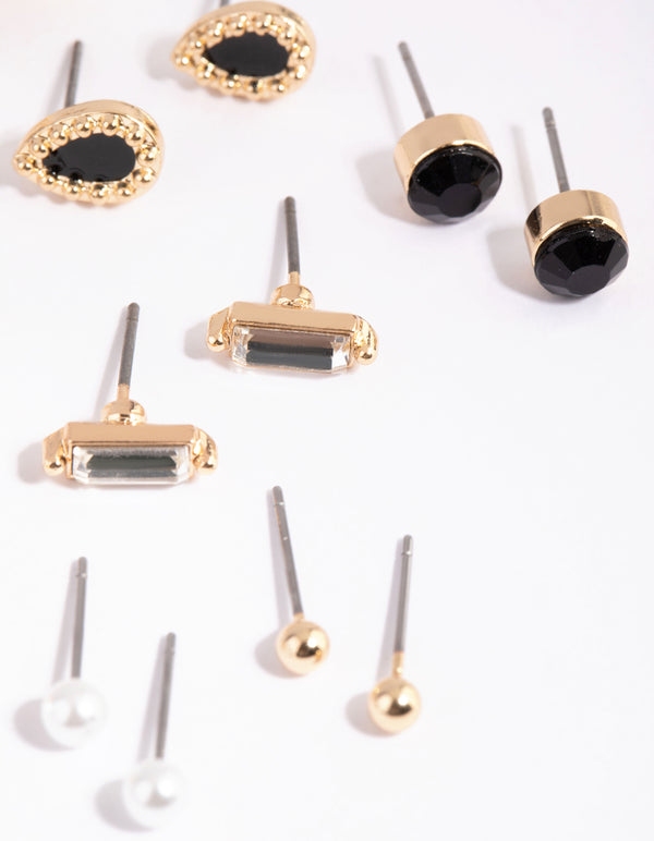 Gold Celestial Diamante & Pearl Stud Earring 8-Pack