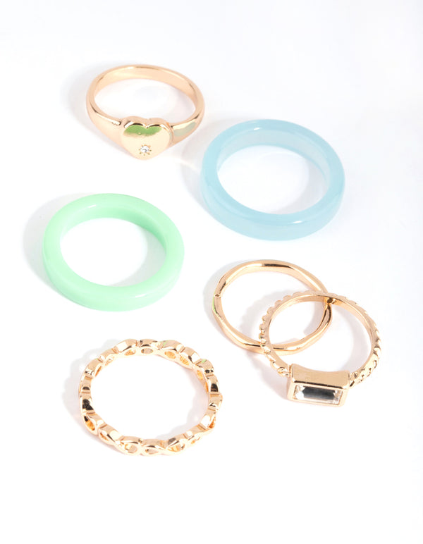 Pastel Heart & Infinity Acrylic Ring Pack