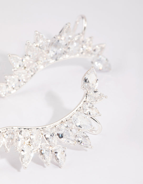 Silver Cubic Zirconia Statement Pear Cuff Earrings