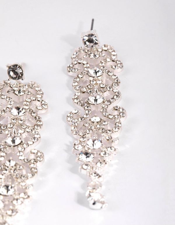 Silver Diamante Cascade Drop Earrings