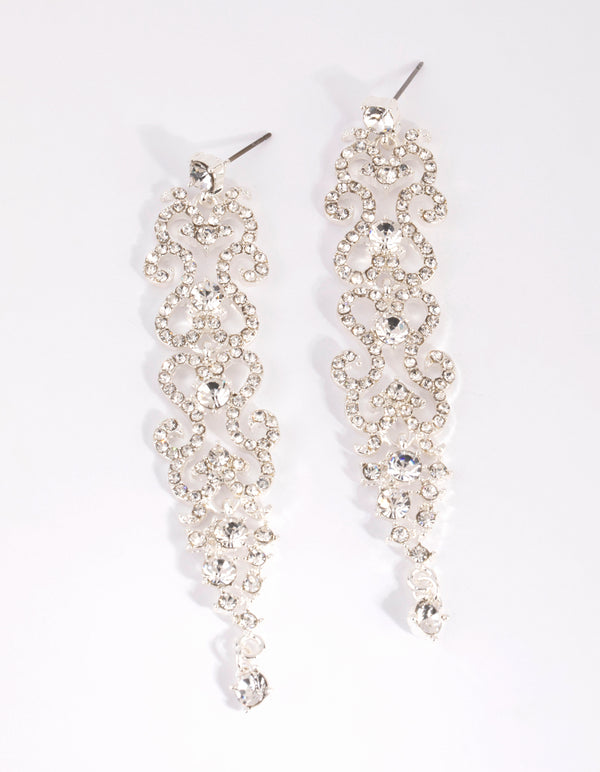 Silver Diamante Cascade Drop Earrings